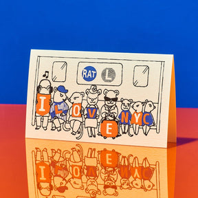 Hand Silkscreen Mini Card Rats Subway i Heart Nyc Greeting