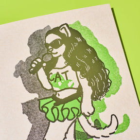 Hand Silkscreen Postcard - Brat Cat Blank Card - Congrats