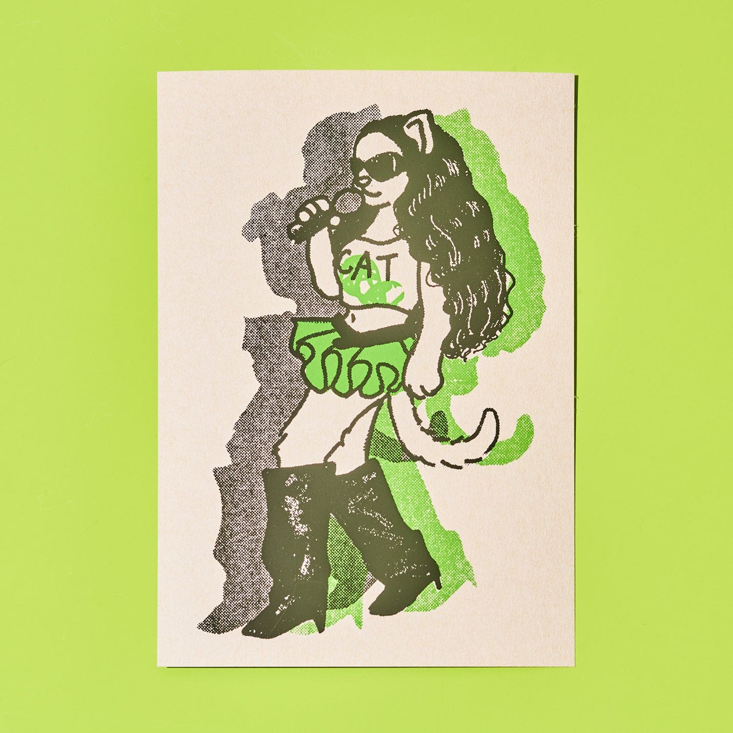 Hand Silkscreen Postcard - Brat Cat Blank Card - Congrats