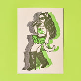 Hand Silkscreen Postcard - Brat Cat Blank Card - Congrats