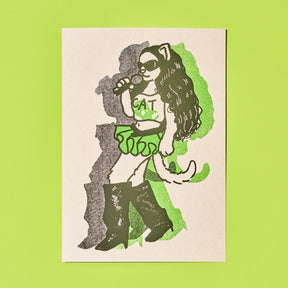 Hand Silkscreen Postcard - Brat Cat Blank Card - Congrats