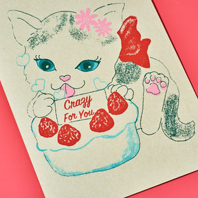 Hand Silkscreen Postcard - Crazy for you Cat Cat