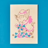 Hand Silkscreen Postcard - i Want you Cat Cat - Exclusive