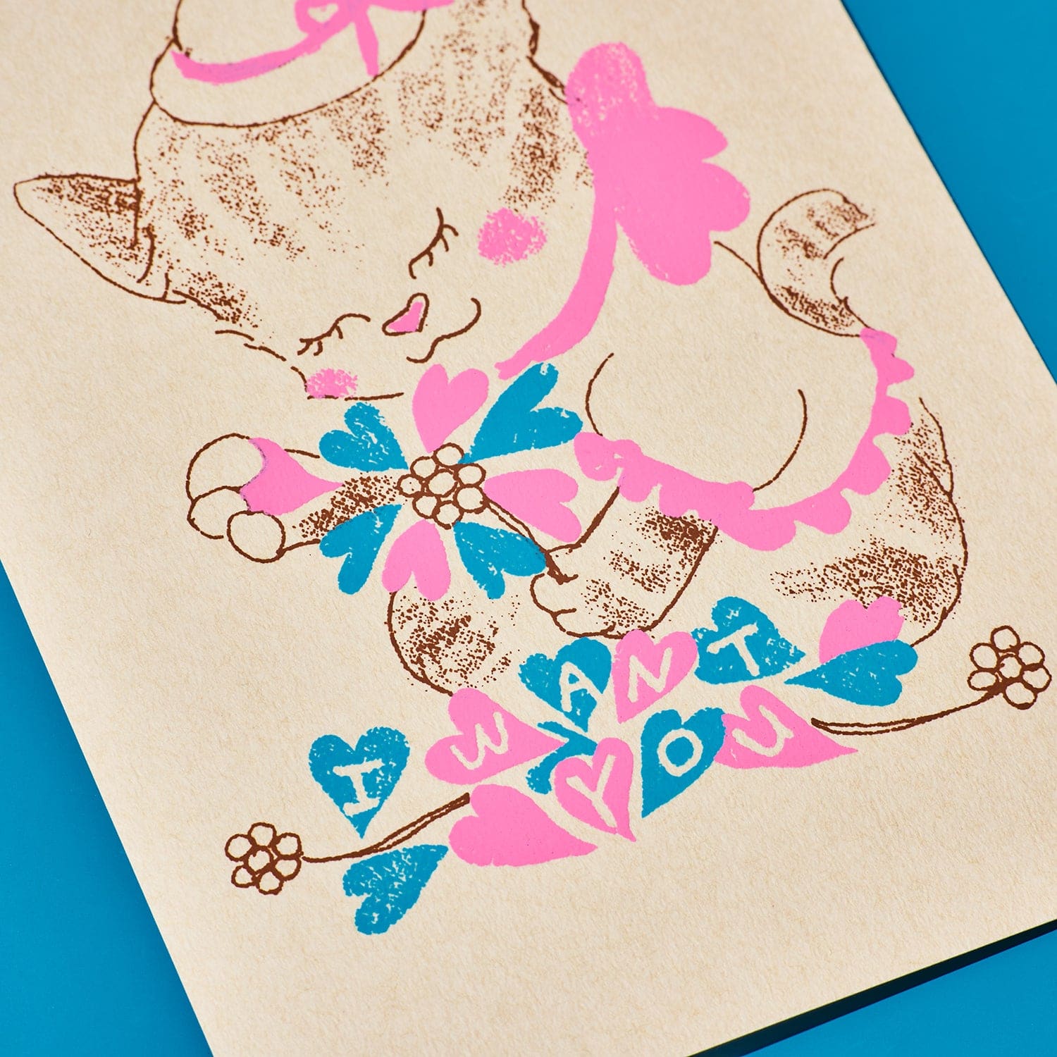Hand Silkscreen Postcard - i Want you Cat Cat - Exclusive