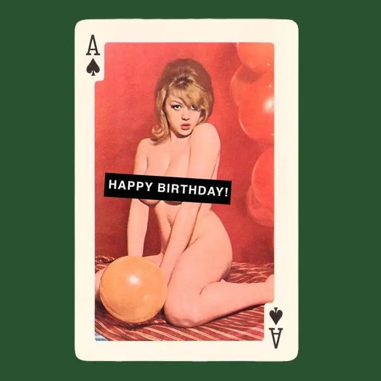 Happy Birthday Nude Woman with Balloon Postcard Fip Naked