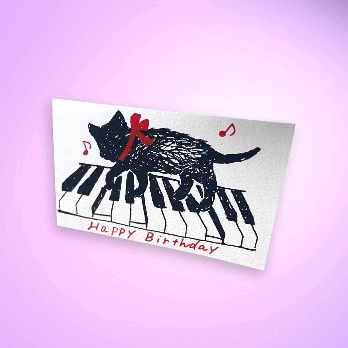 Japanese Silkscreen Mini Greeting Card - Happy Birthday Cat