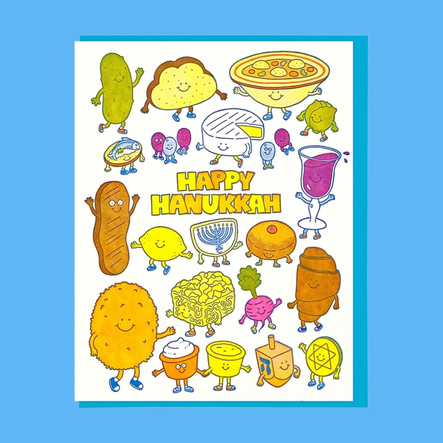 Happy Hanukkah Food Friends Holiday Greeting Card A2