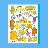 Happy Hanukkah Food Friends Holiday Greeting Card A2