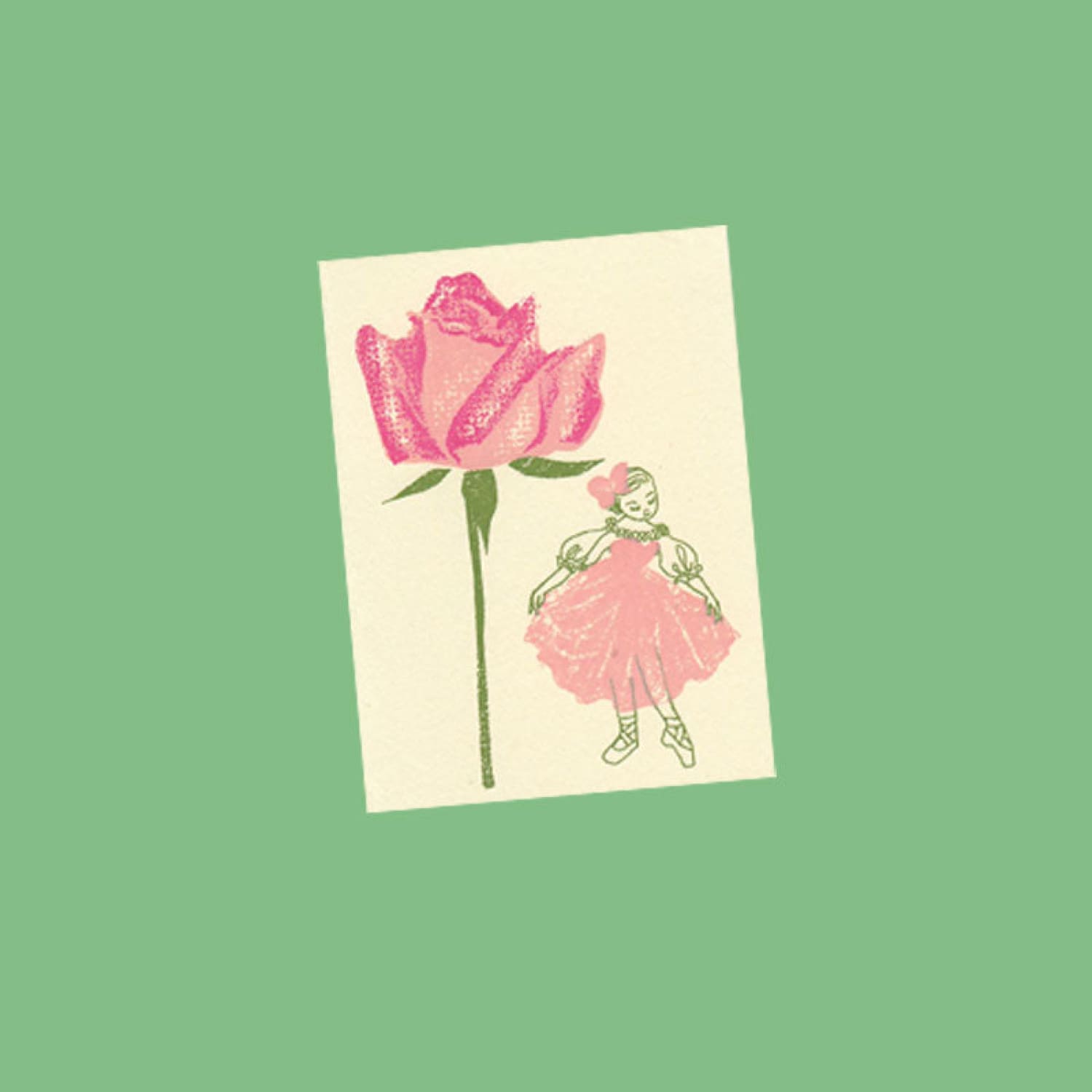 Japanese Silkscreen Greeting Card - Girl With Rose Cottage
