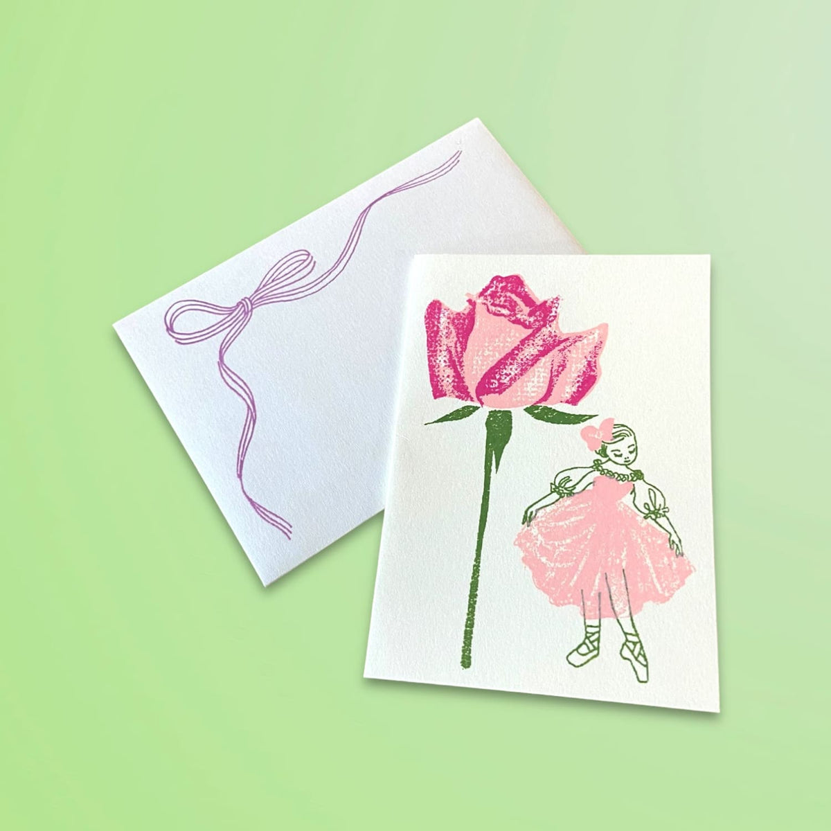 Japanese Silkscreen Mini Greeting Card - Girl With Rose
