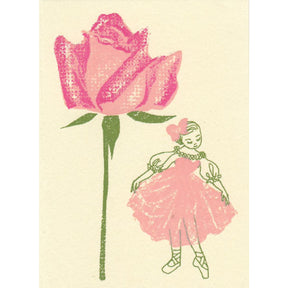Hand Silkscreen Small Card Girl With Rose Sg1 0823 -