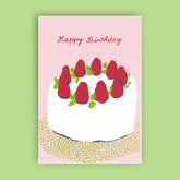 Hand Silkscreen Postcard Happy Birthday Cake M36 0823 -