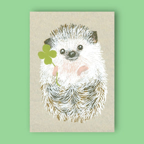 Hand Silkscreen Postcard Clover Hedgehog P185 0823 -