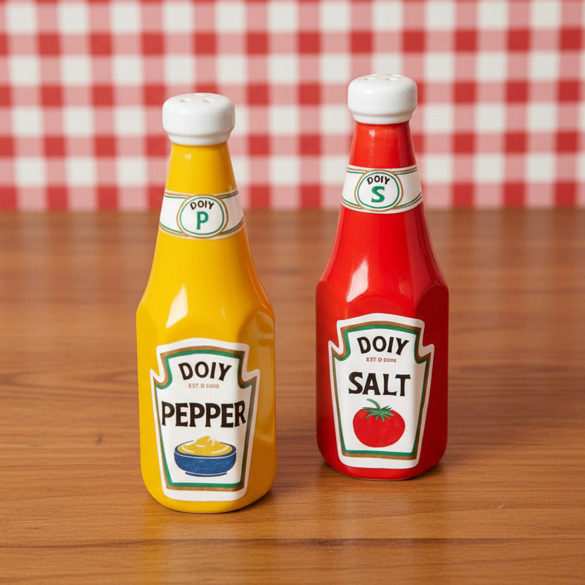 Ketchup and Mustard Salt Pepper Shakers Boxed - Ceramic