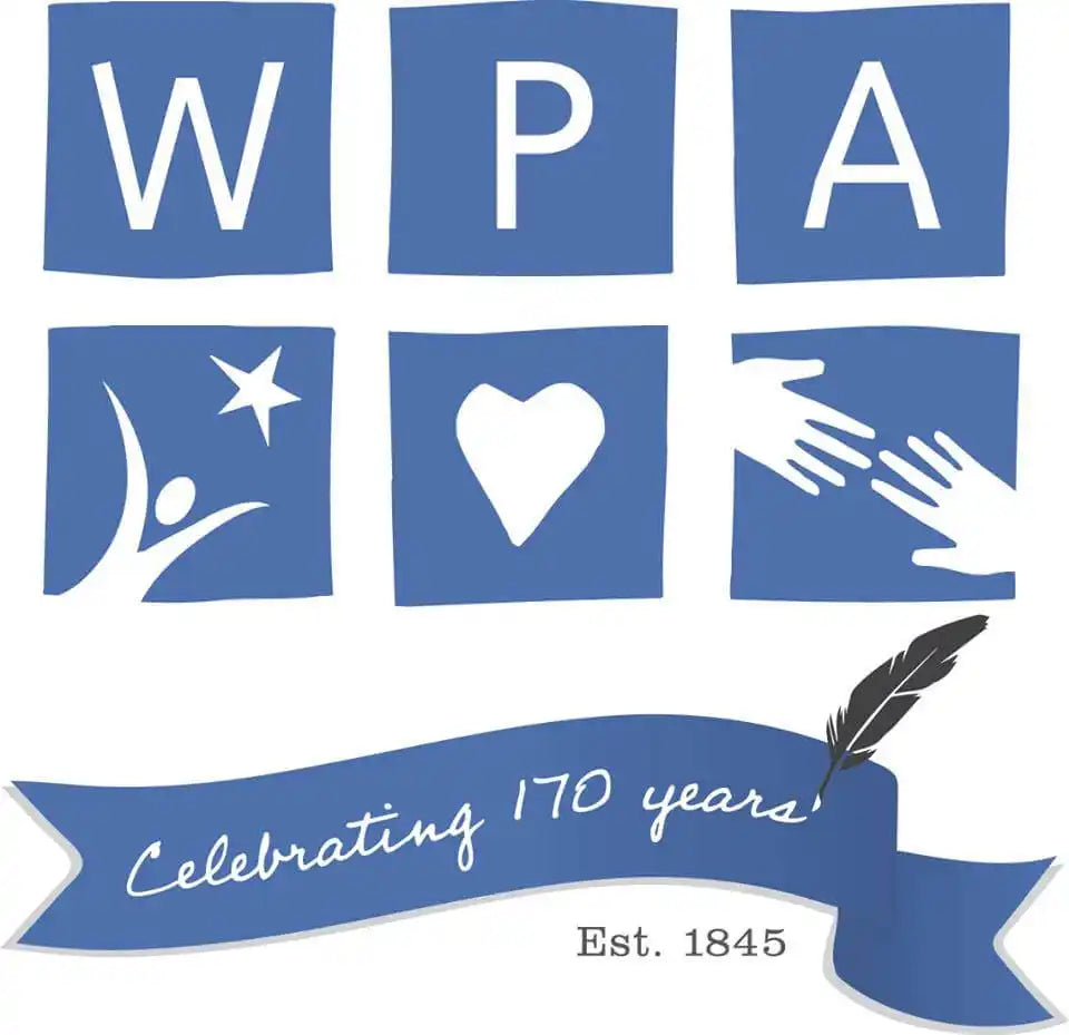 Logo featuring ’WPA’ letters in white on blue squares with three additional icon squares showing a figure with a star, a heart, and helping hands, plus a banner noting ’Celebrating 170 years! Est. 1845’’