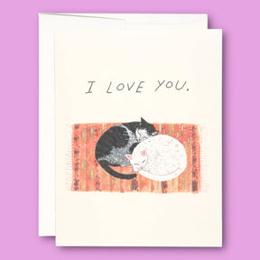 I Love you Cat Cuddle Greeting Card A2 - Blank - Cat - Card