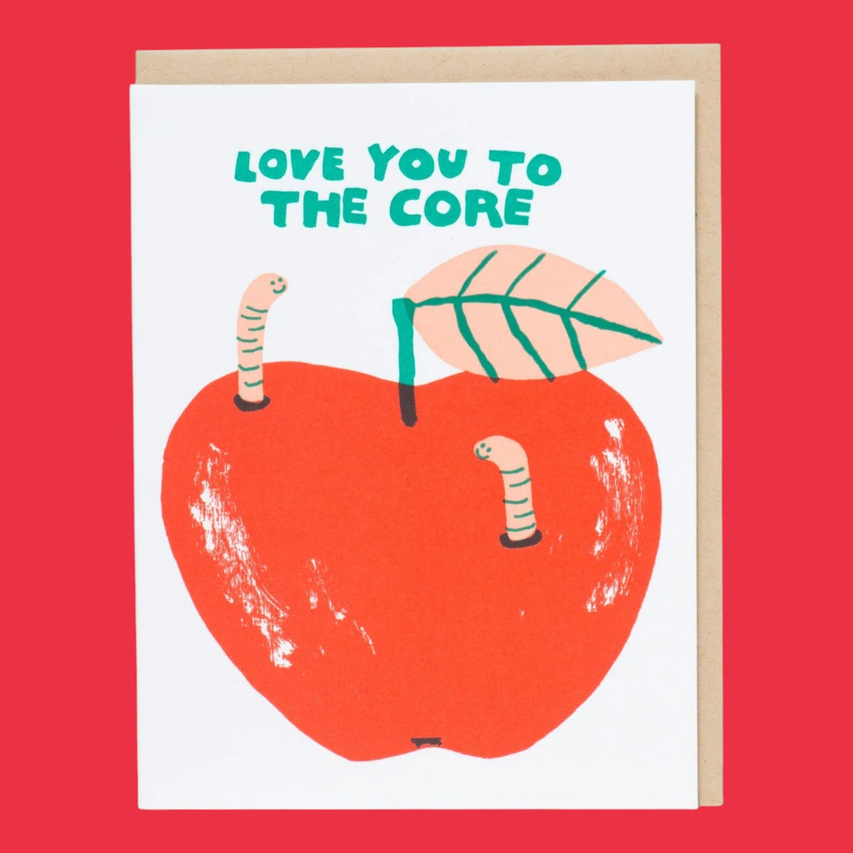 Love you to the Core Worms Apple Greeting Card
