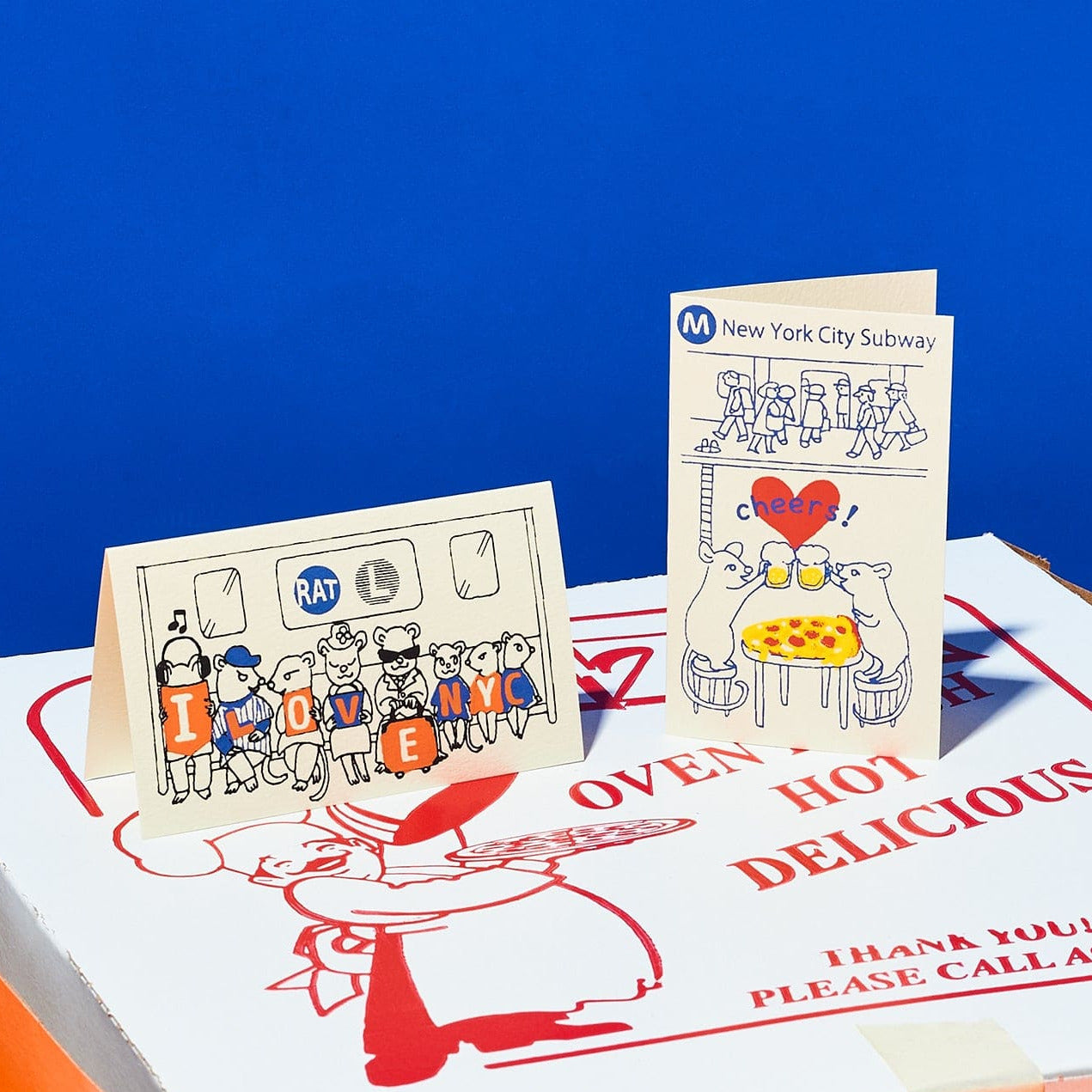 Hand Silkscreen Mini Card Rats Subway i Heart Nyc Greeting