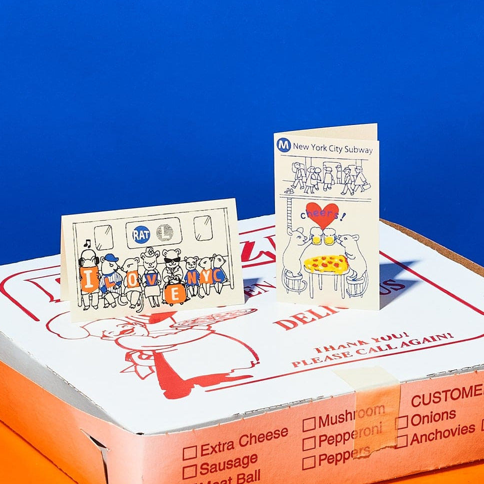 Hand Silkscreen Mini Card Rats Subway i Heart Nyc Greeting