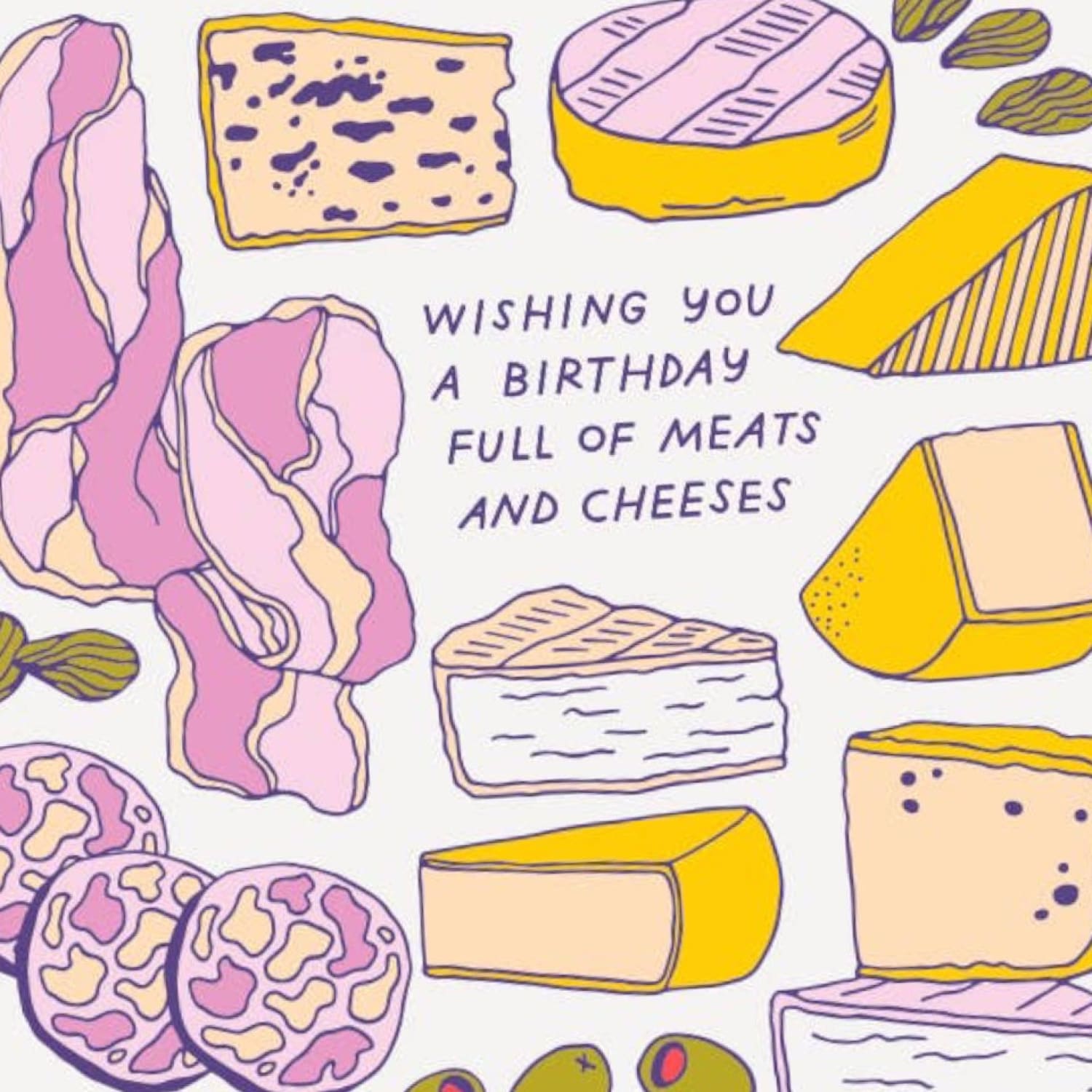 Meats and Cheeses Birthday Greeting Card A2 - Gifts - Fake