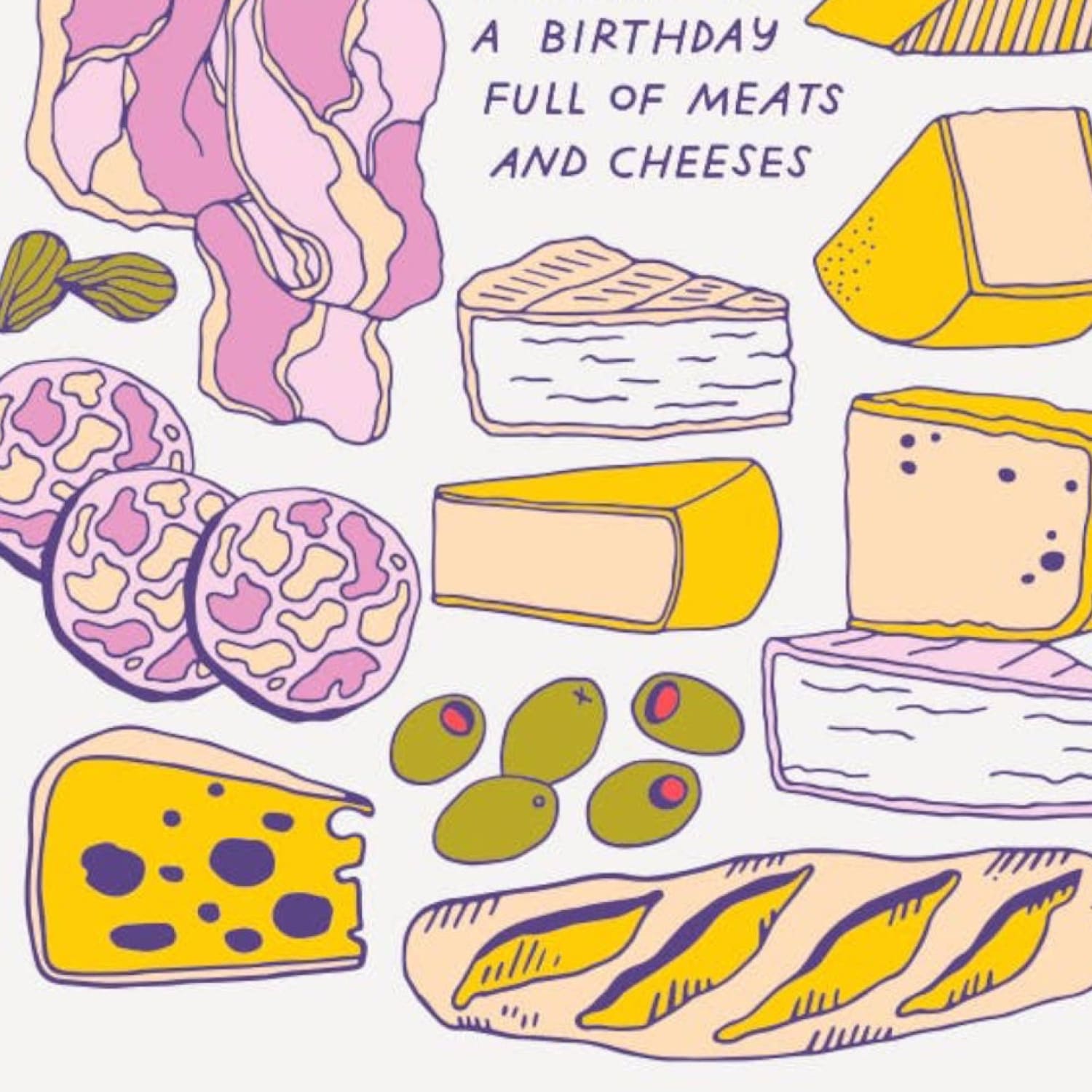 Meats and Cheeses Birthday Greeting Card A2 - Gifts - Fake