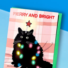 Merry Bright Cat Holiday Card Cat - Card - Dad Gifts - Lover