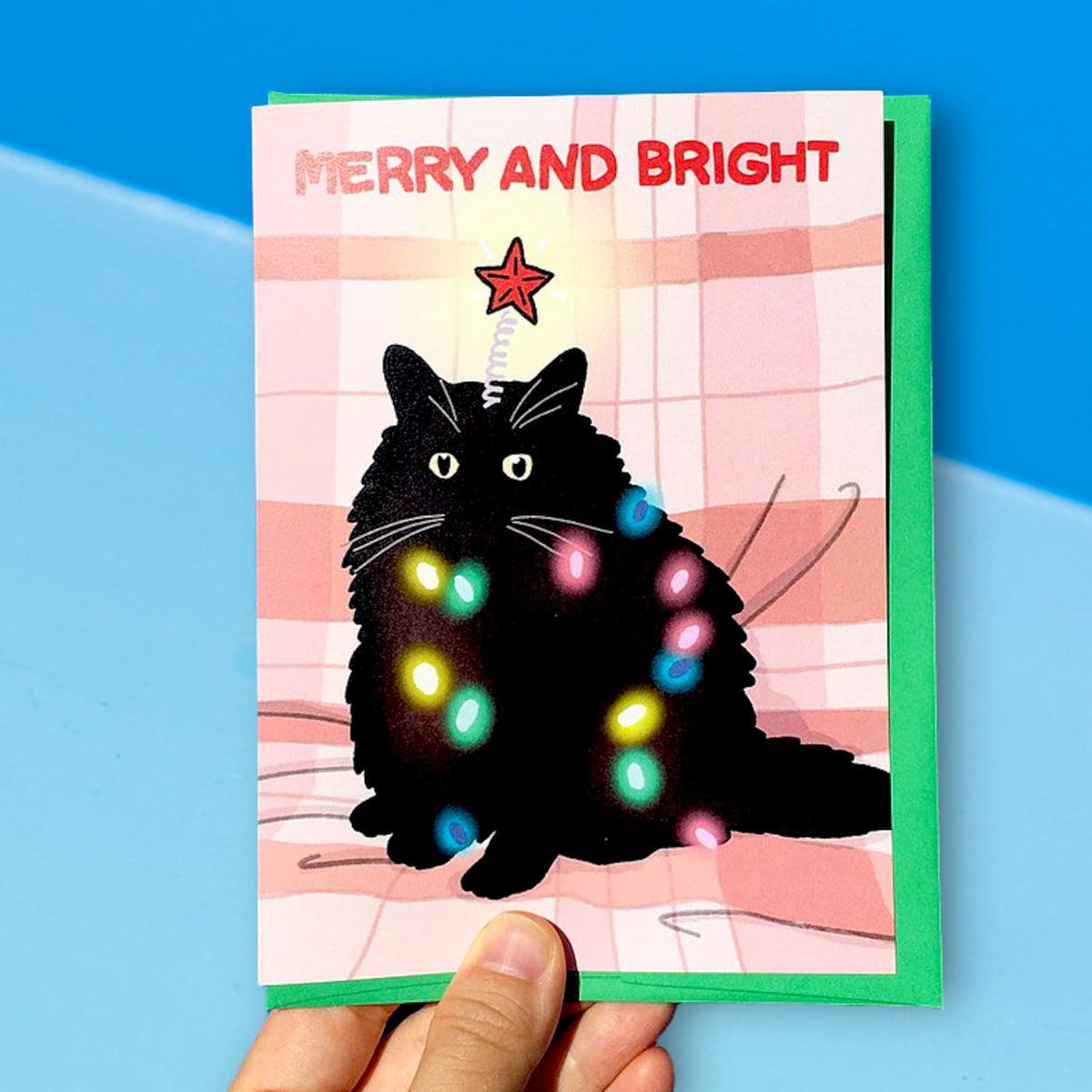 Merry Bright Cat Holiday Card Cat - Card - Dad Gifts - Lover