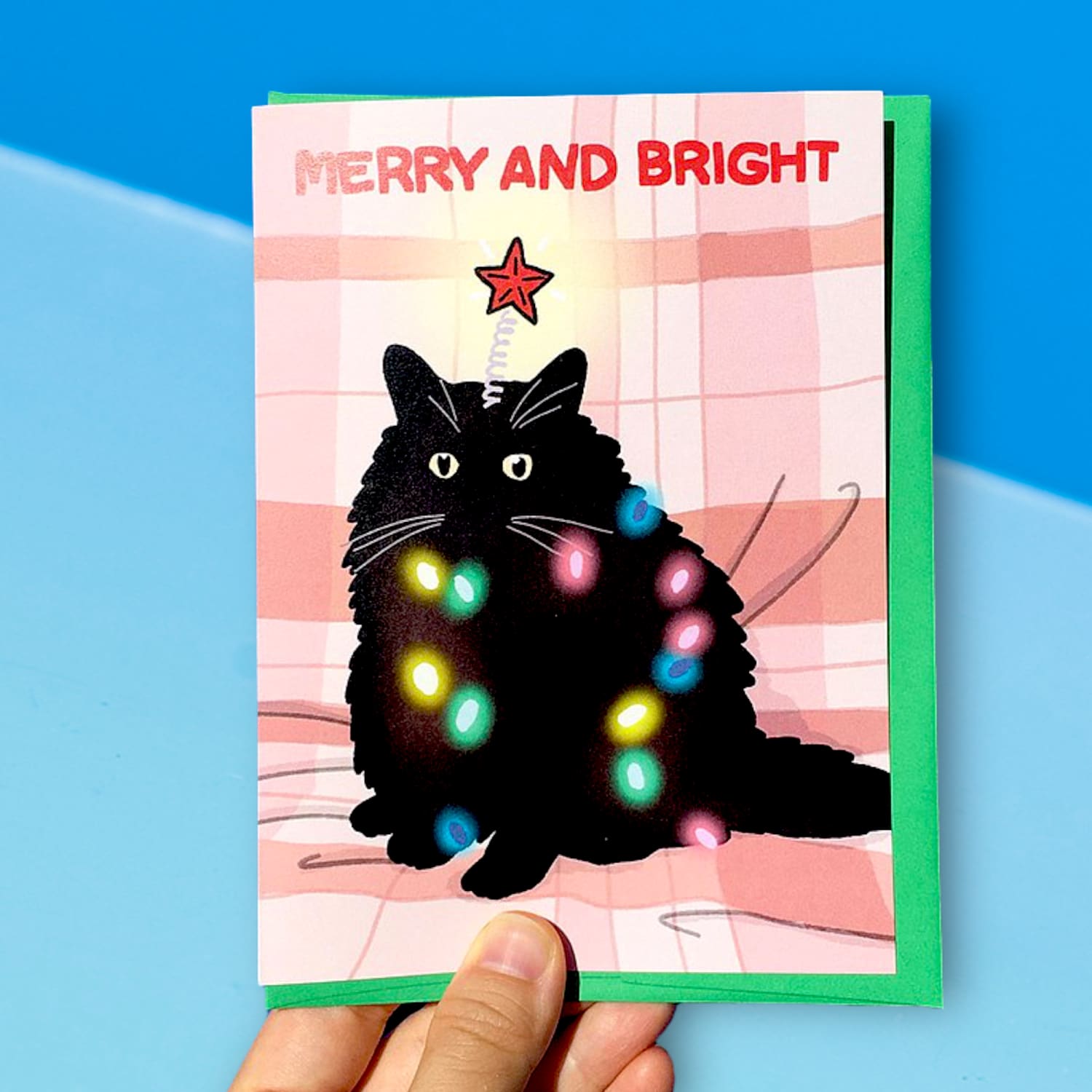 Merry Bright Cat Holiday Card Cat - Card - Dad Gifts - Lover