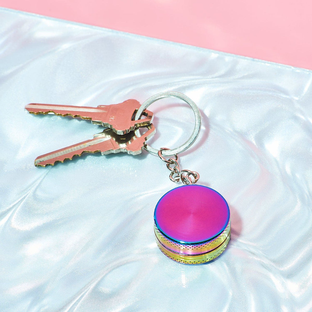 Mini Metal Grinder Keychain - Rainbow Aesthetic Smoke -