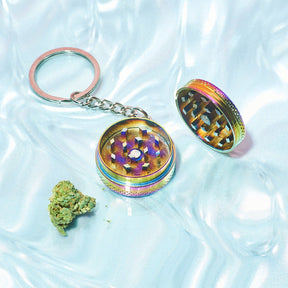 Mini Metal Grinder Keychain - Rainbow Aesthetic Smoke -