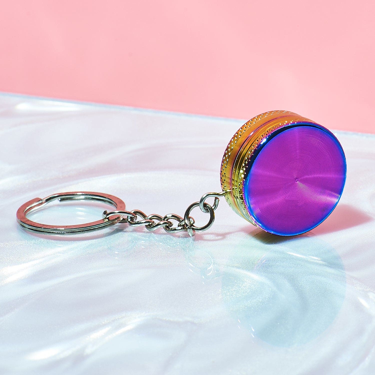 Mini Metal Grinder Keychain - Rainbow Aesthetic Smoke -