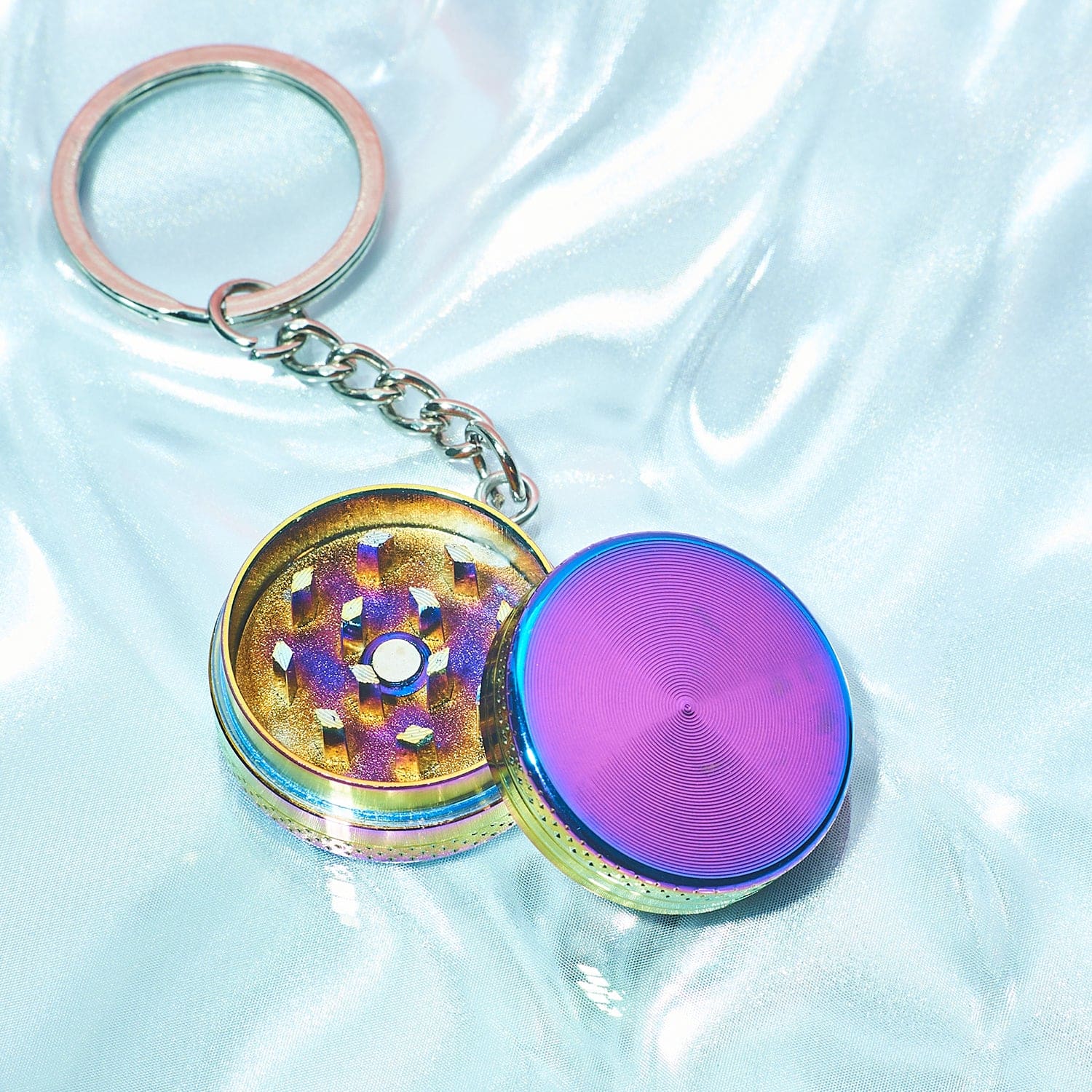Mini Metal Grinder Keychain - Rainbow Aesthetic Smoke