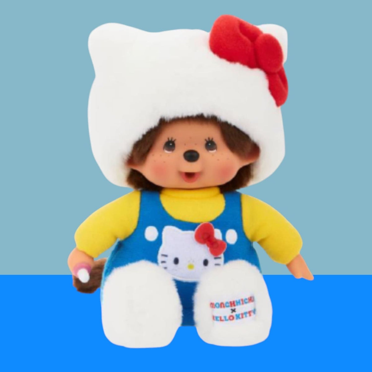 Monchhichi x Hello Kitty Collectible Plush with Blue Jumper