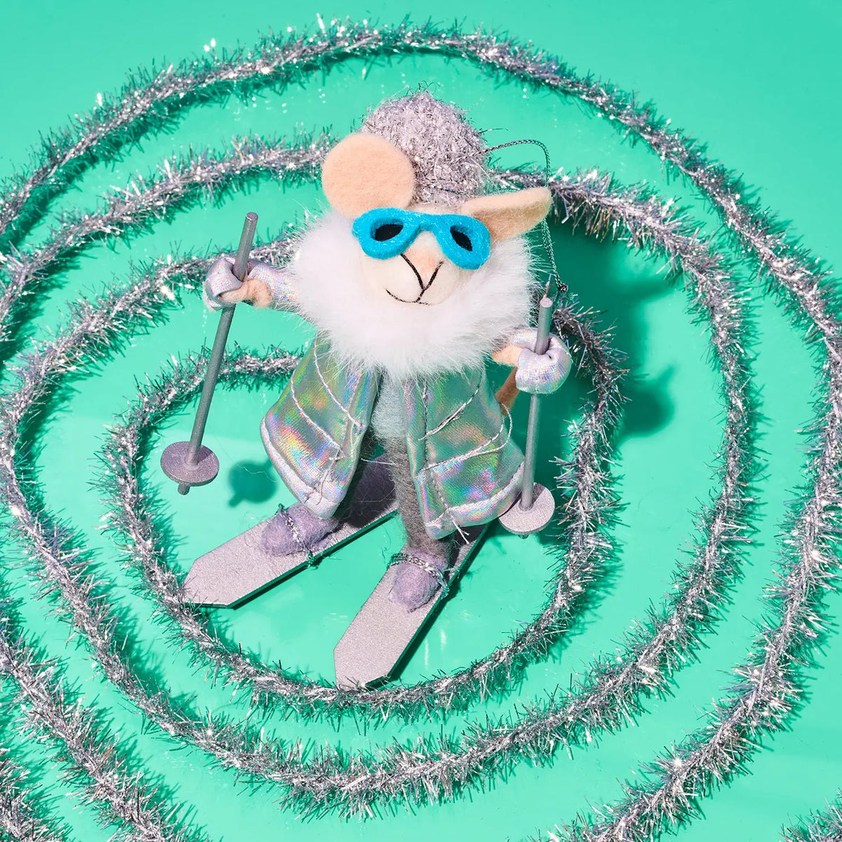 Mouse Skiier Silver Jacket Felt Ornament Skier | Friends