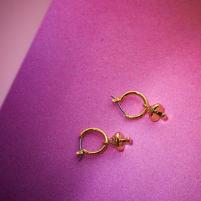 Mushroom Drop Huggies Hoops Charm Earrings - Costume Jewelry