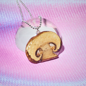 Mushroom Pendant Necklace Fake Food - Hand Made - In