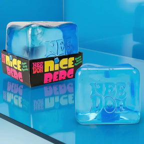Blue 'Nice Berg' product with packaging on a light blue background