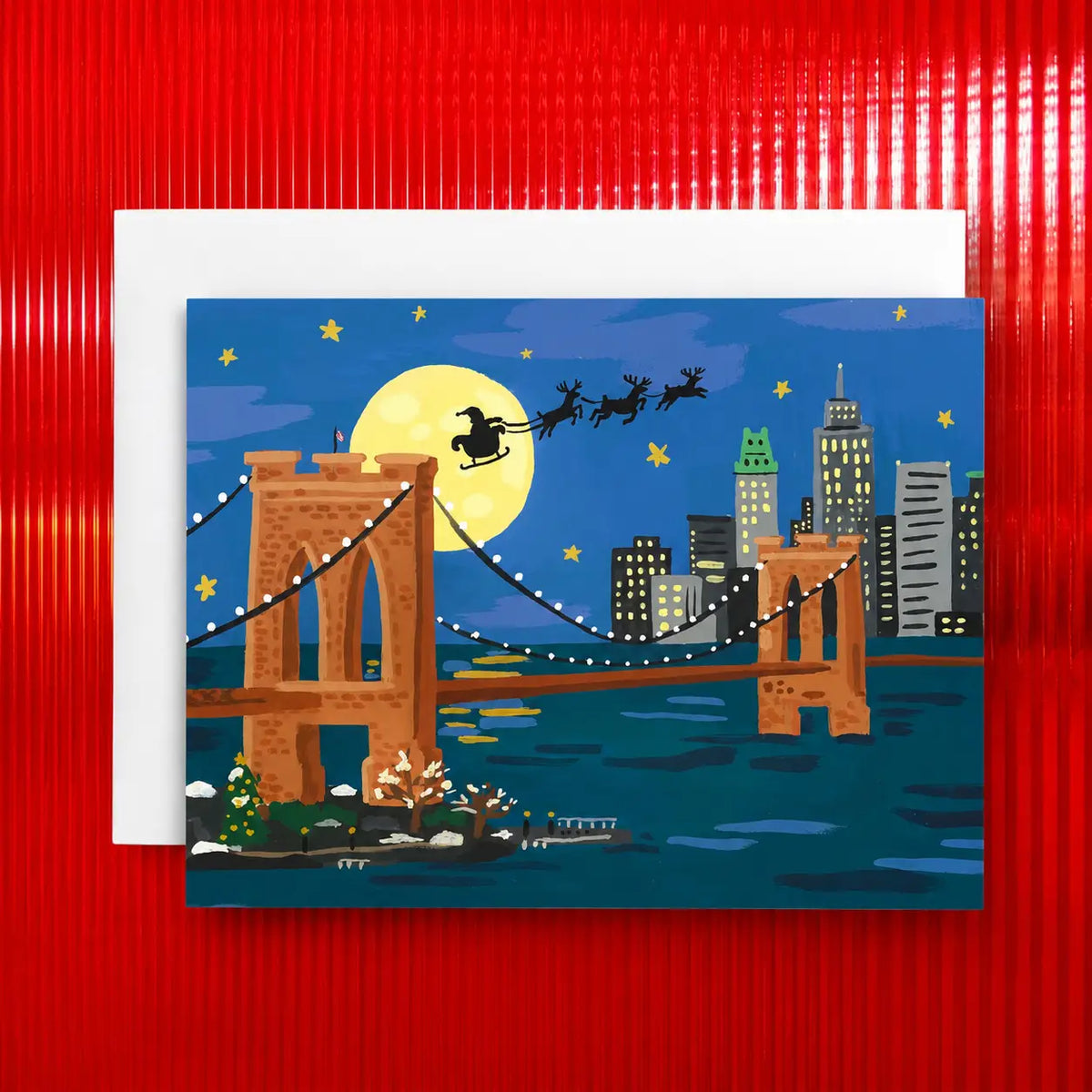 Nyc Brooklyn Bridge Holiday Card Santa Over Christmas