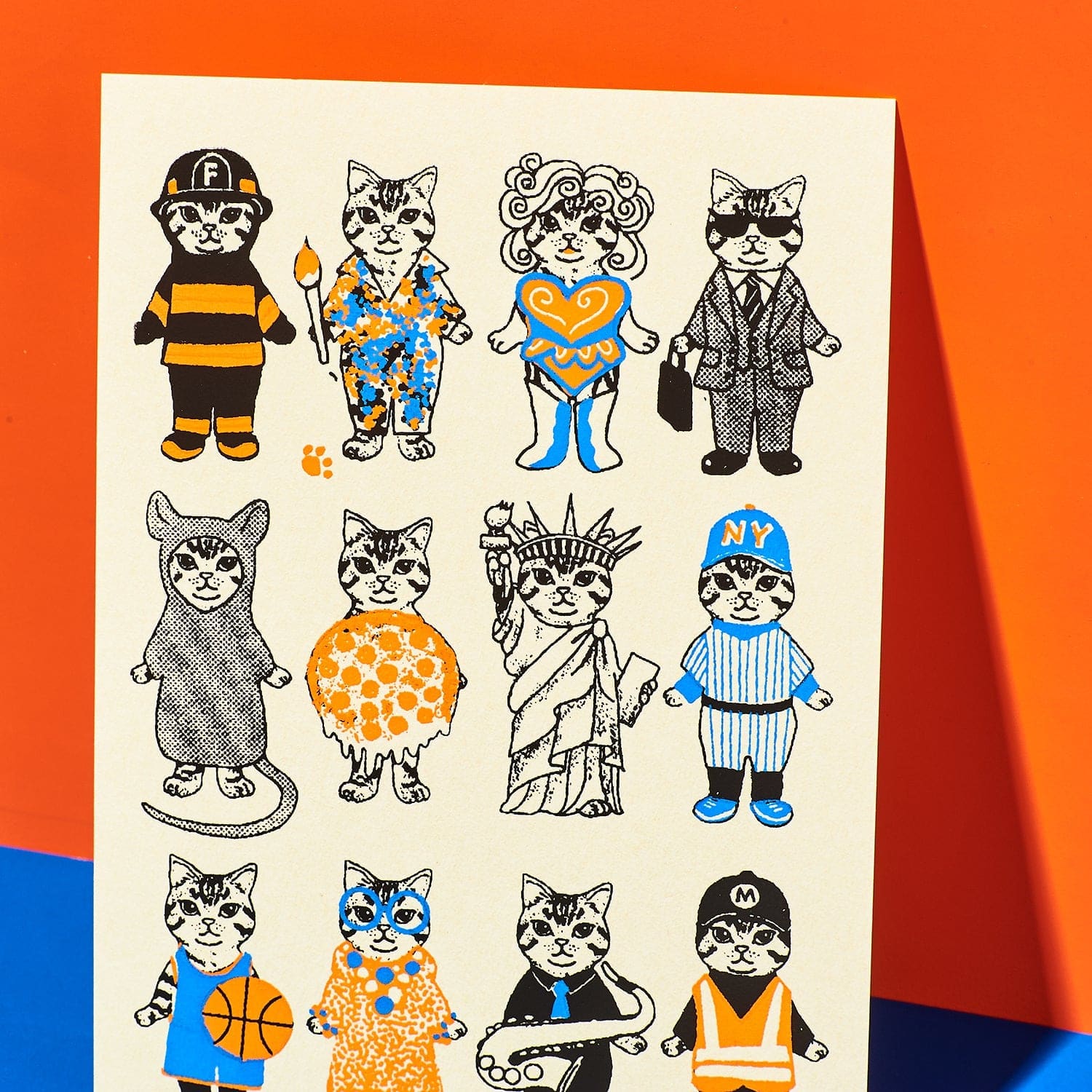 Nyc Cats Silkscreen Postcard Cat Lover Gifts - Cats