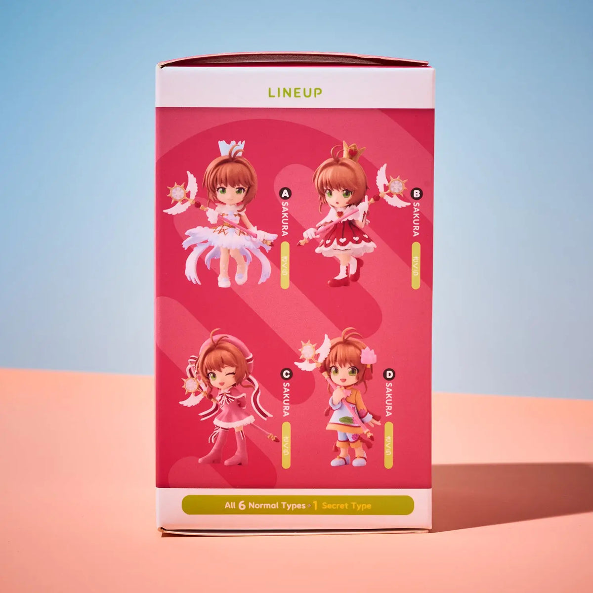 A product box for a LINEUP series type figure, featuring four anime-style character designs on a pink background with a blue and peach gradient backdrop.