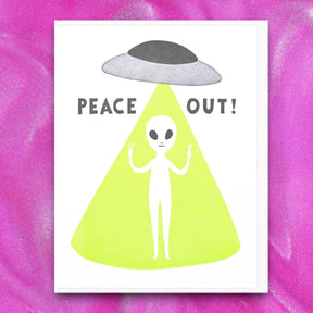 Peace Out Greeting Card Alien - Farewell Goodbye Lucky