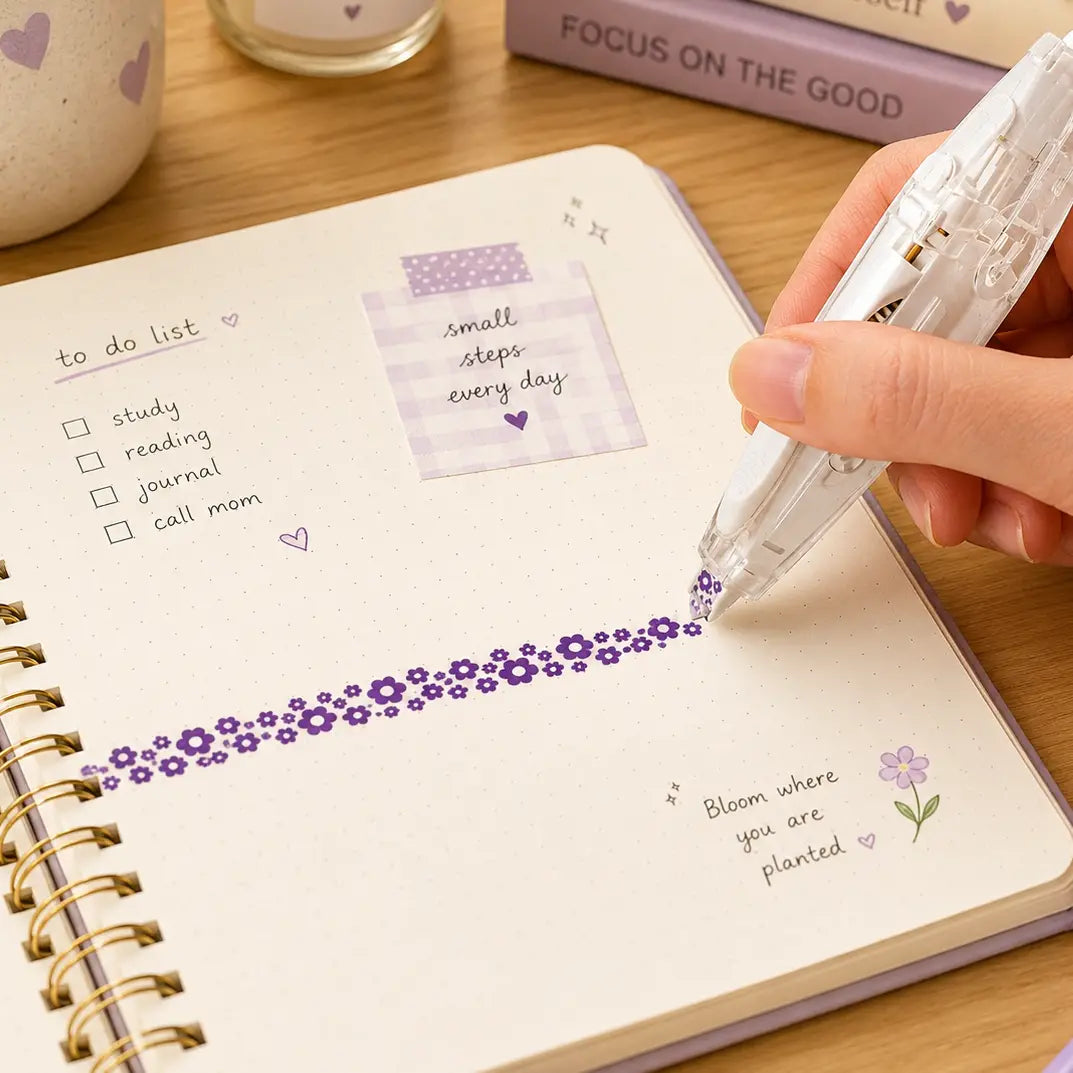 Pen Deco Craft Tape Roller - Purple Flowers | Plus