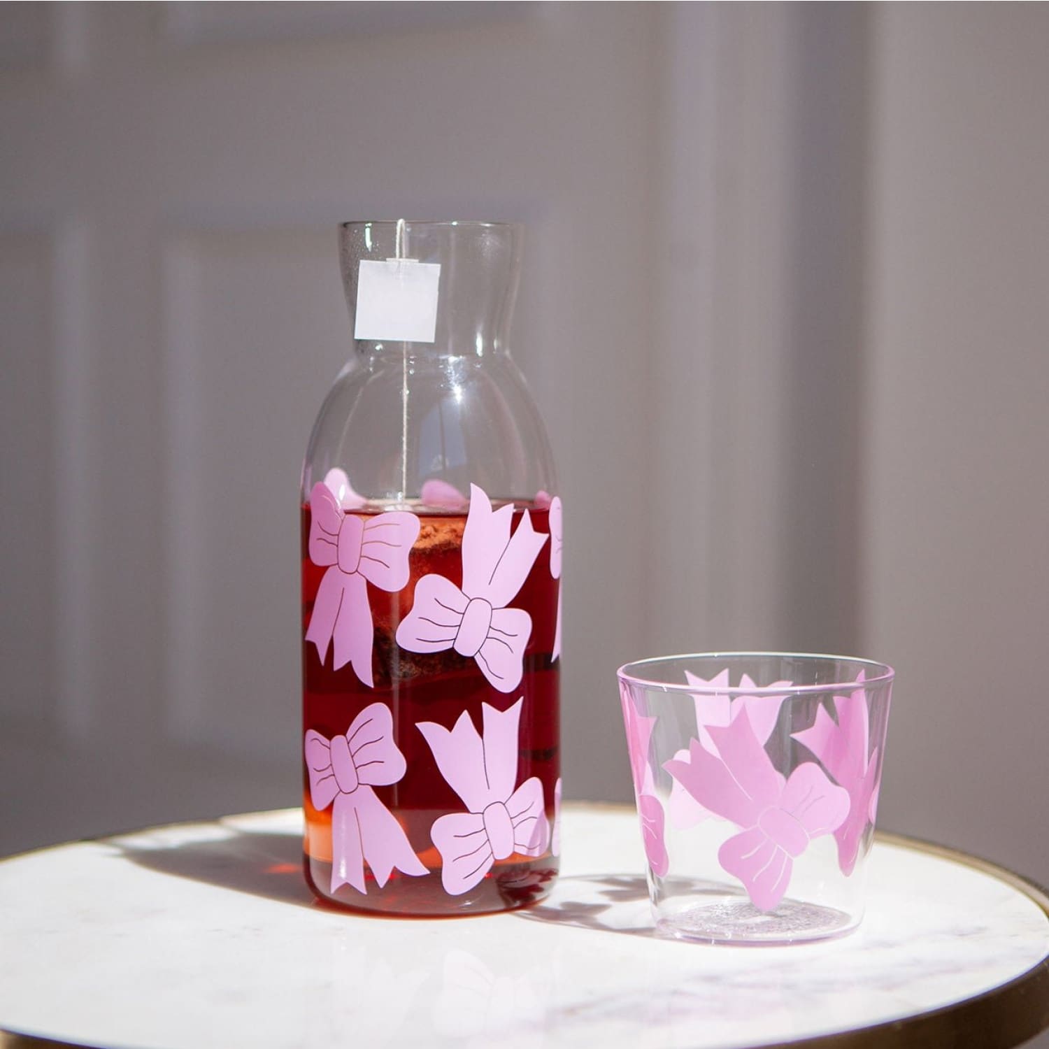 Pink Bow Carafe and Glass Set Bow - Boxed - Carafe