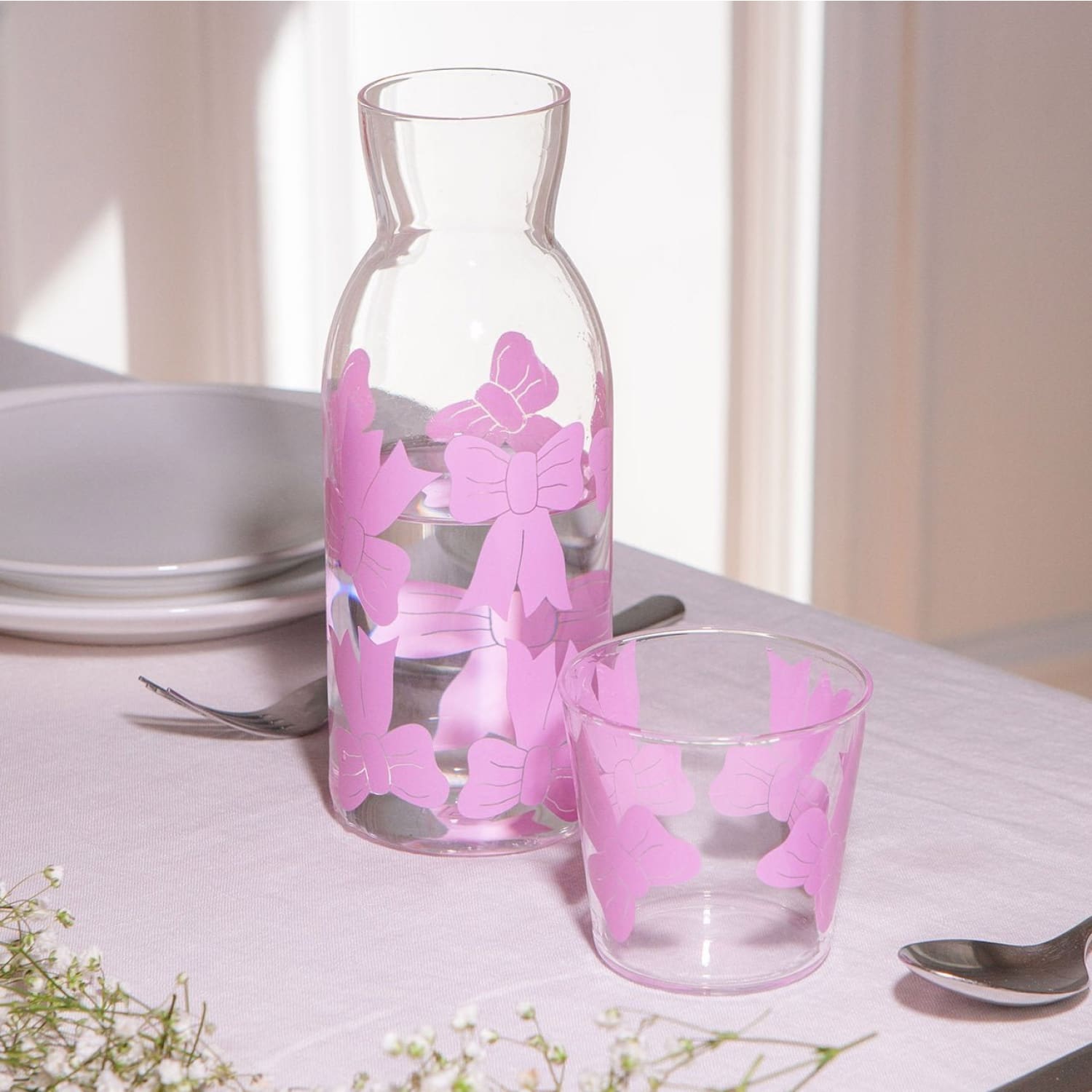 Pink Bow Carafe and Glass Set Ceramic - Doiy - Kitchen