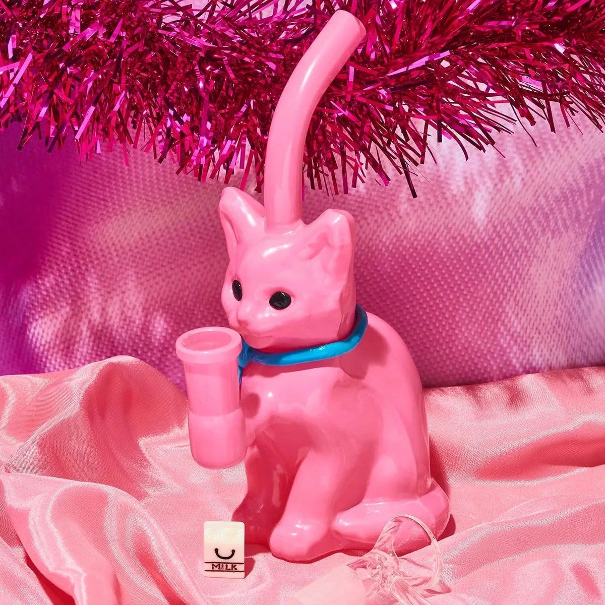 Pink Cat with Bow Bong Rhinestone Glass | Friends Nyc