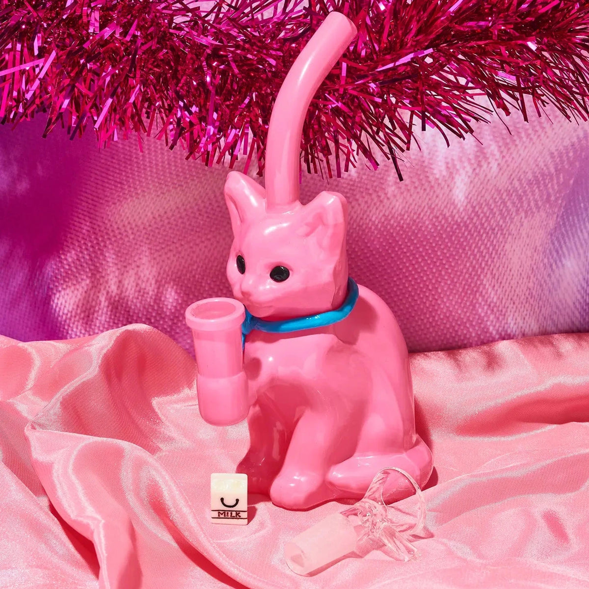 Pink Cat with Bow Bong Rhinestone Glass | Friends Nyc