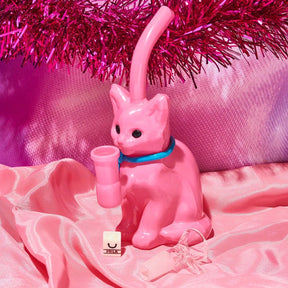 Pink Cat with Bow Bong Rhinestone Glass | Friends Nyc