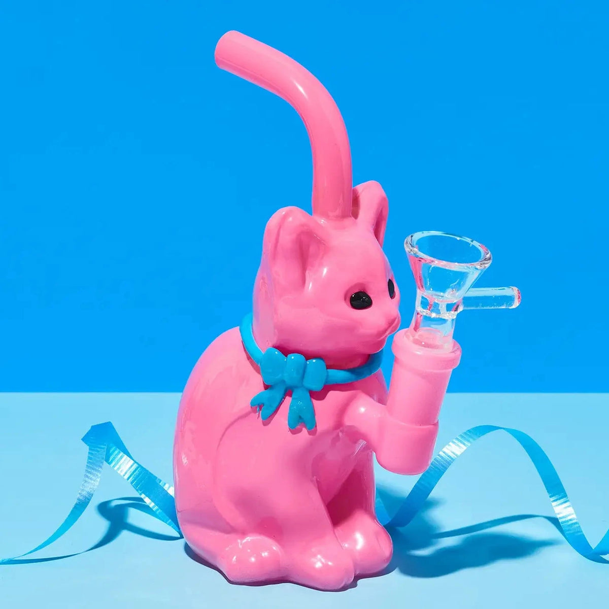 Pink Cat with Bow Bong Rhinestone Glass | Friends Nyc