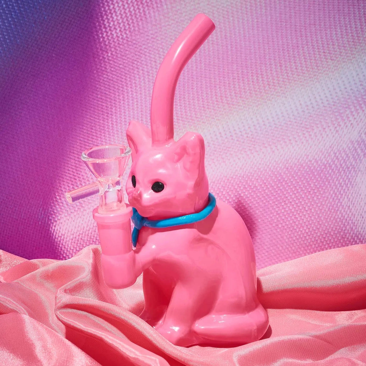 Pink Cat with Bow Bong Rhinestone Glass | Friends Nyc