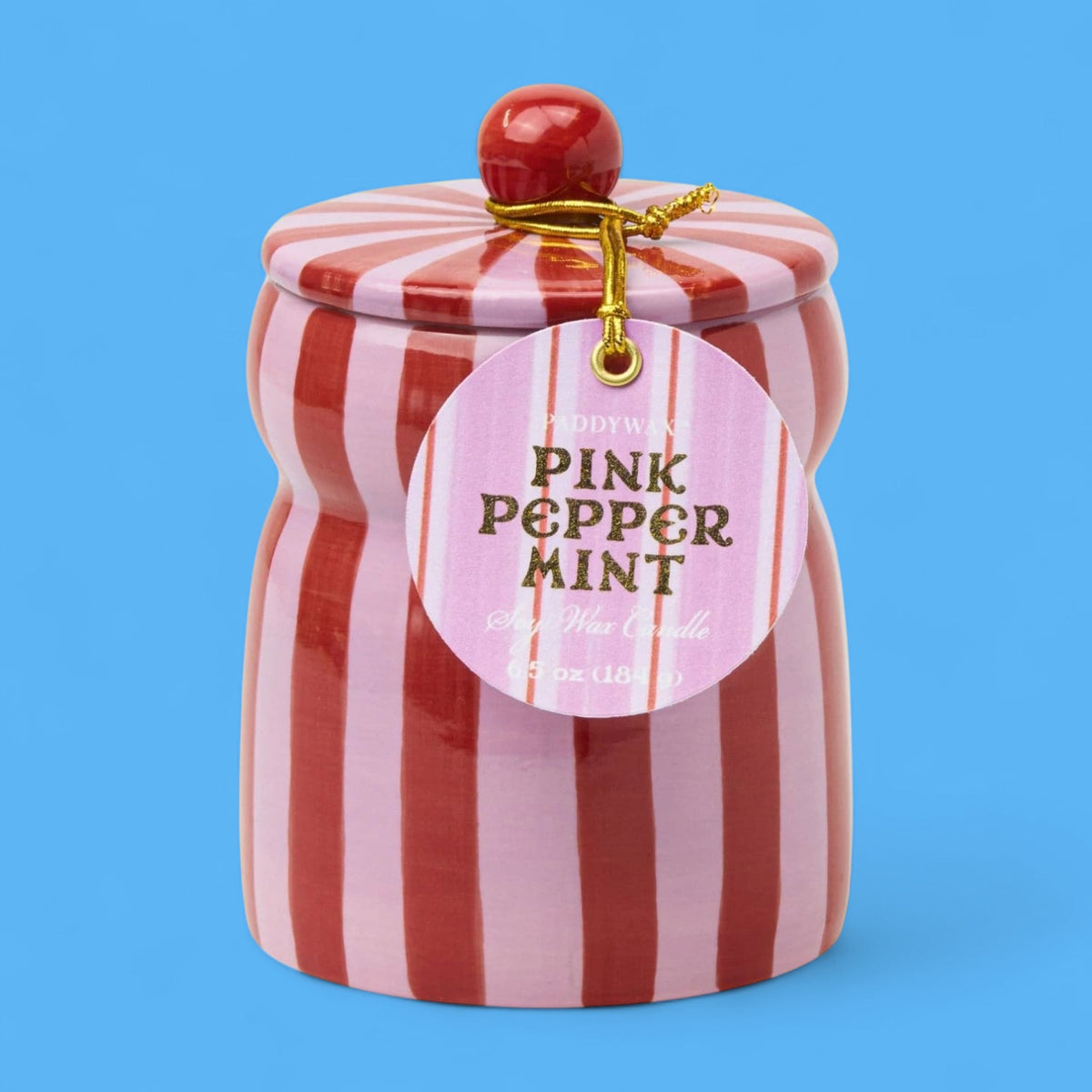 Pink Peppermint Striped Cabana with Lid Candle - Candles
